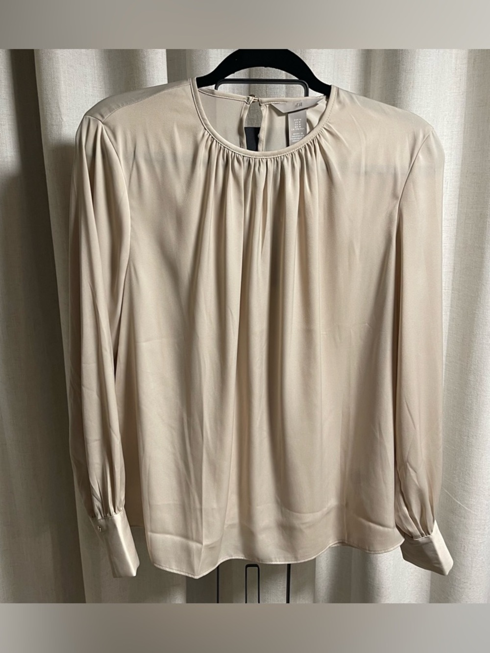 Classic Ivory Long-Sleeve Pleated Blouse by H&M